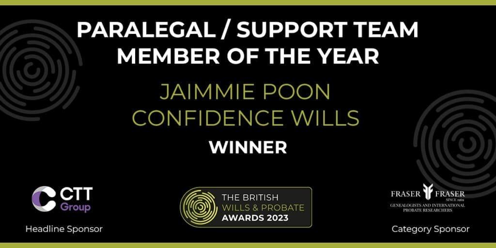 British Wills and Probate Award Winner - Jaimmie Poon